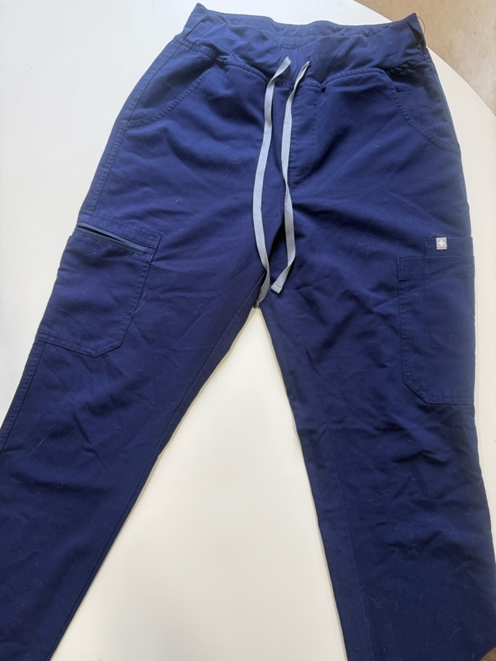 Figs Navy Boot Cut Scrub Pants with Gray Drawstring